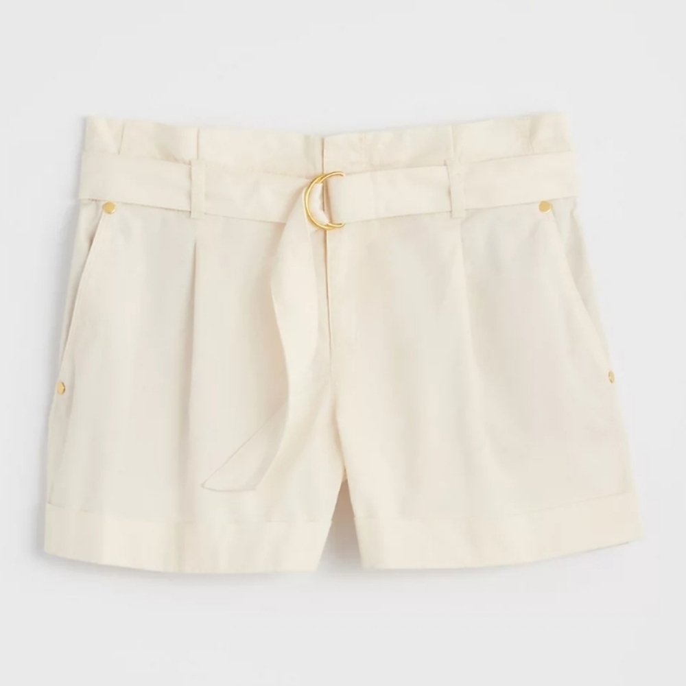 NWT Loft Herringbone‎ Belted Paper Bag Shorts in offwhite size 6
